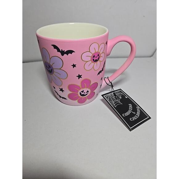 COBWEBS & CAULDRONS HALLOWEEN PINK PUMPKINS FLOWERS SOFT TOUCH MUG - Picture 3 of 9